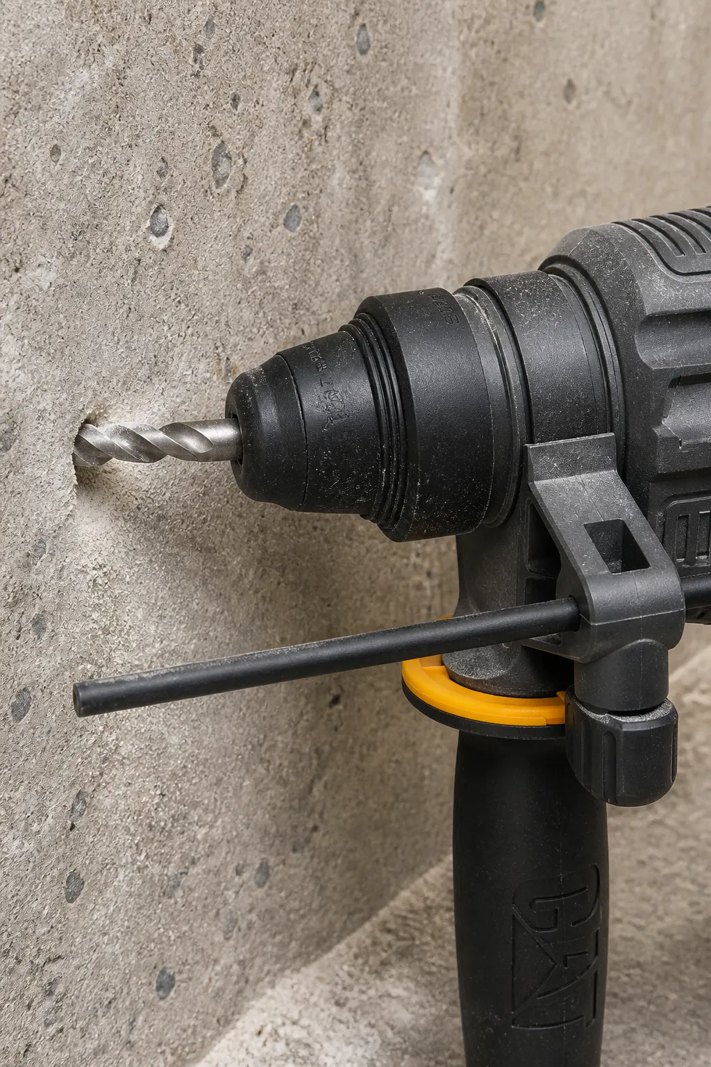 SDS-Plus chuck with bit sliding axially on the DX26 rotary hammer