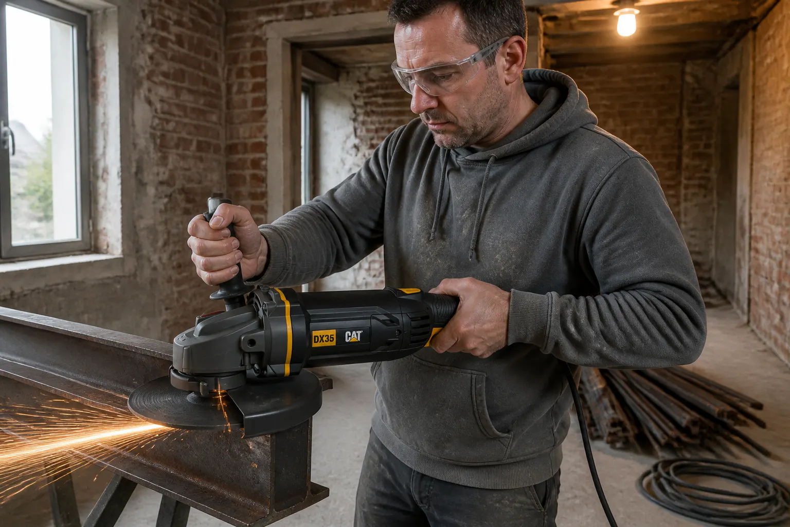 Deep cut into a steel beam