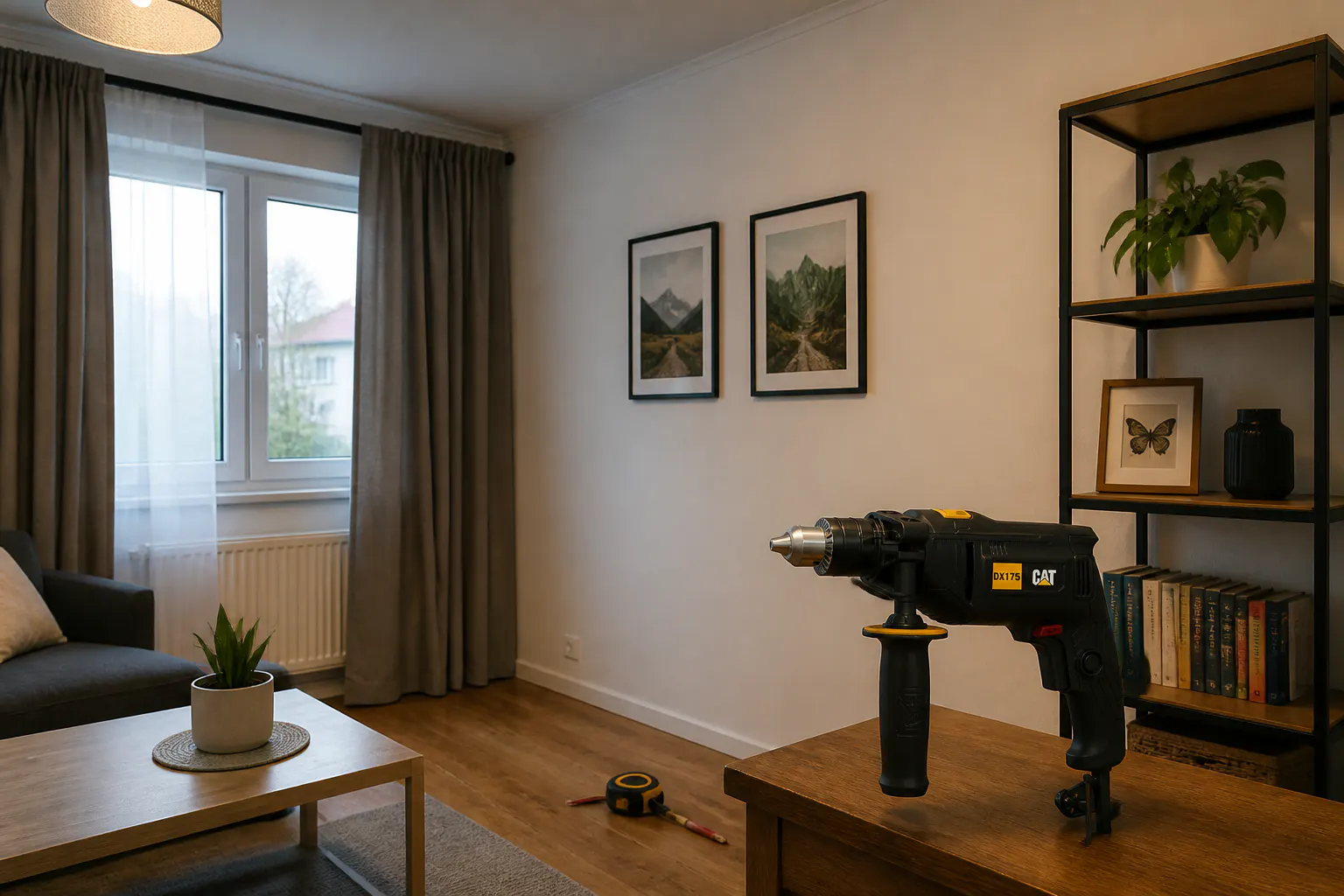 A completed home job with the CAT drill resting nearby