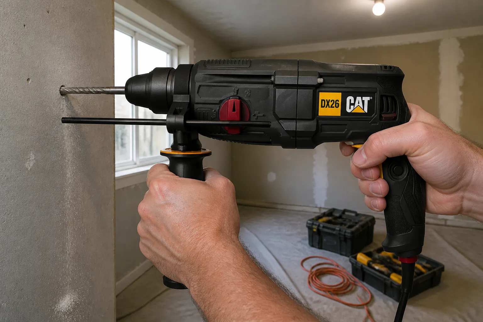 DX26 drilling a clean hole into a concrete wall