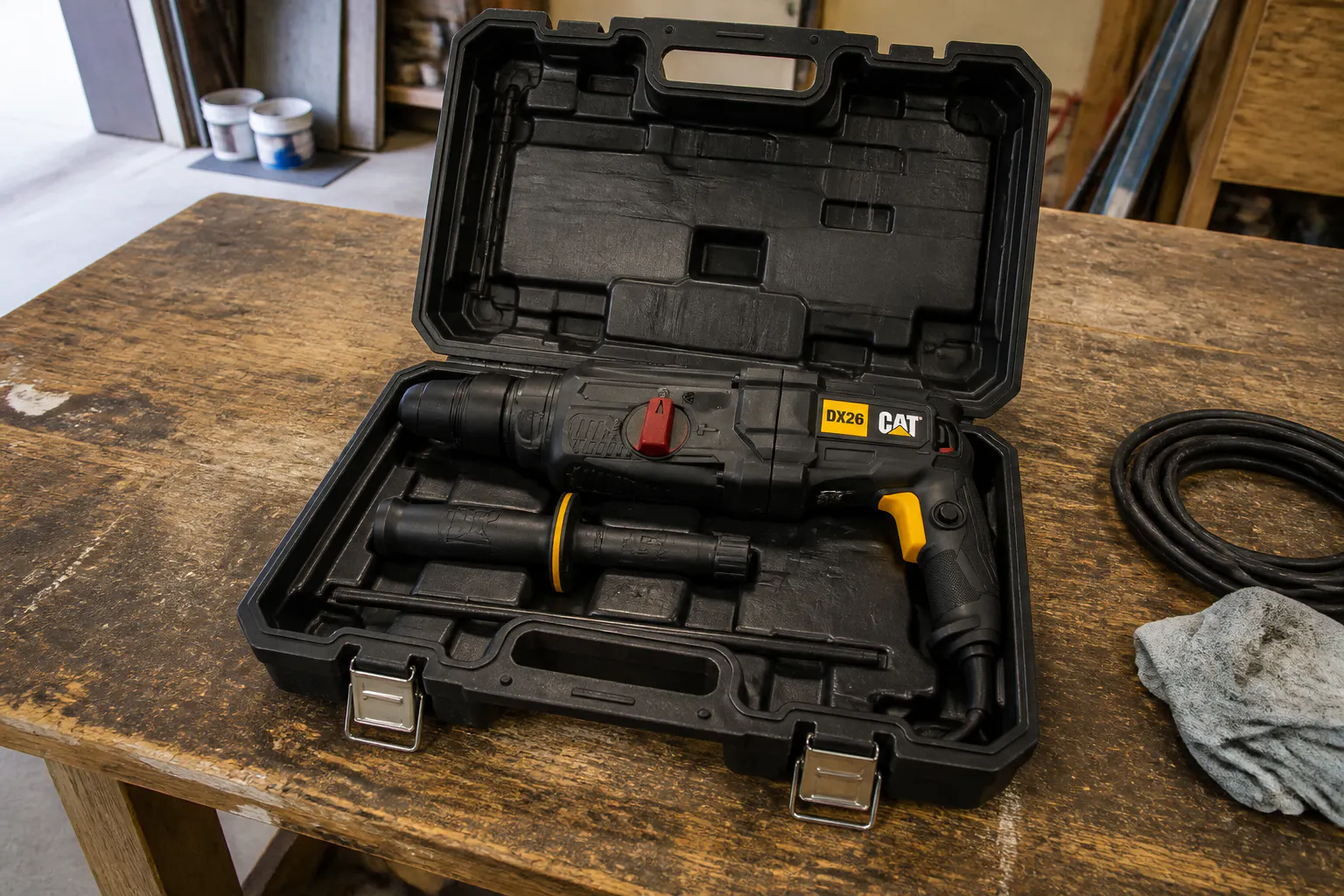 DX26 in its hard carry case with side handle and depth gauge