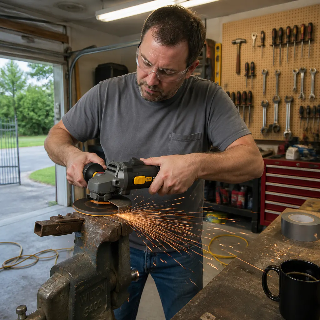 CAT DX373 angle grinder cutting metal