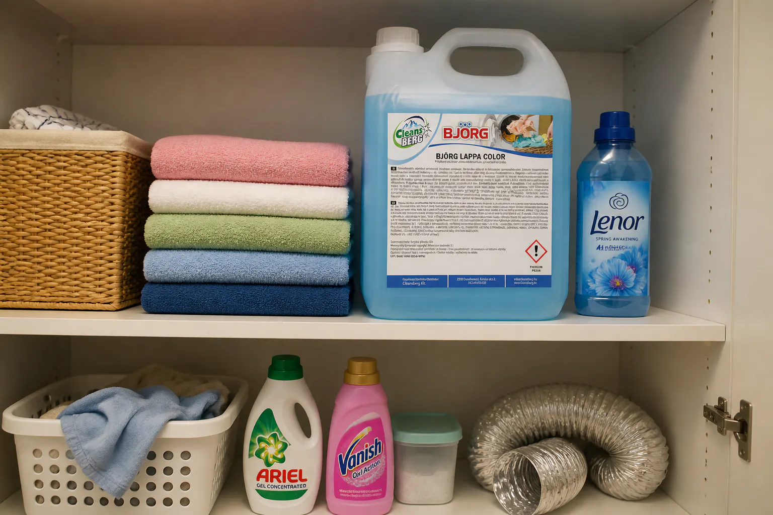 Large 5 litre detergent jug on a laundry shelf