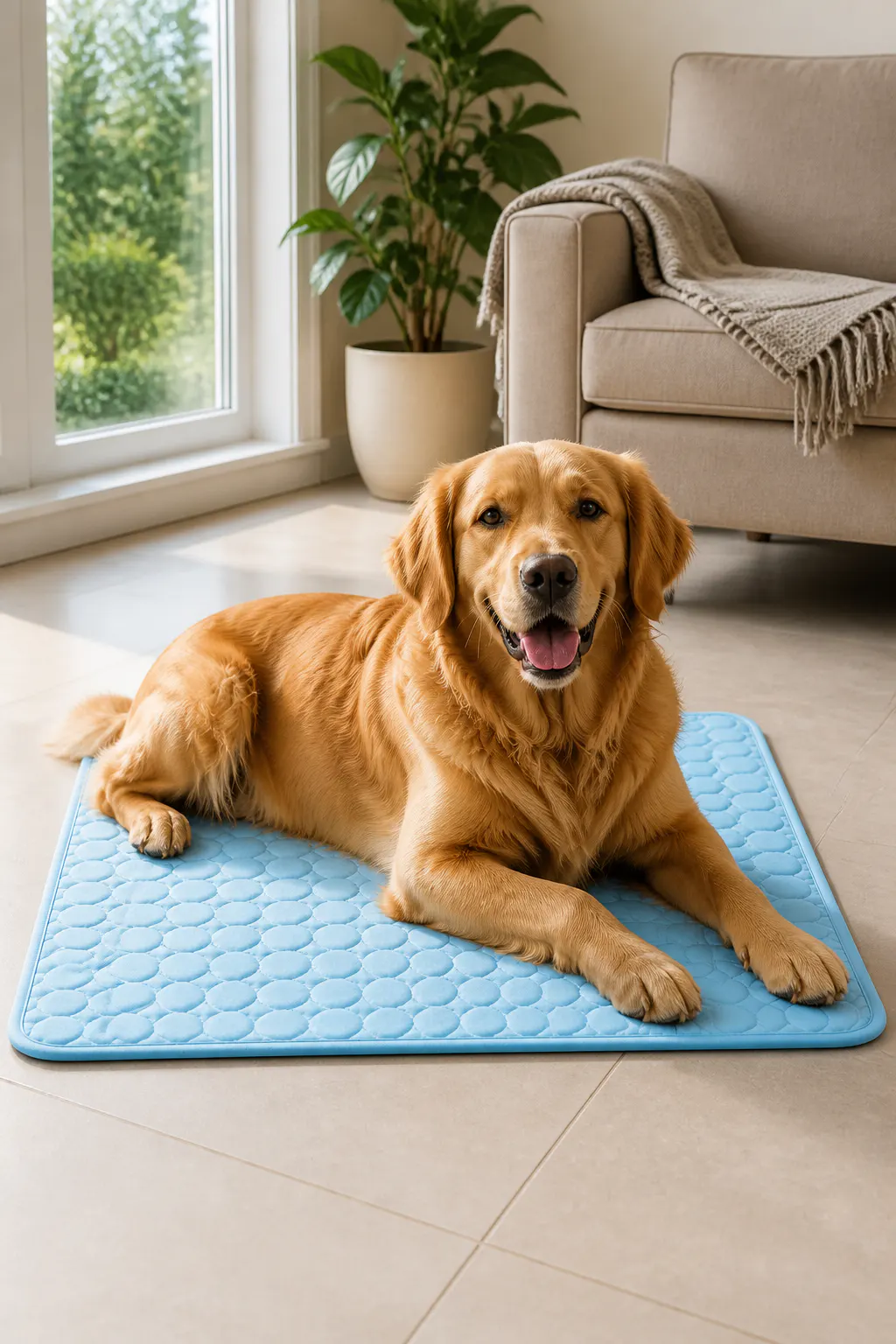 Dog resting comfortably on the HappyPaws Cooling Mat
