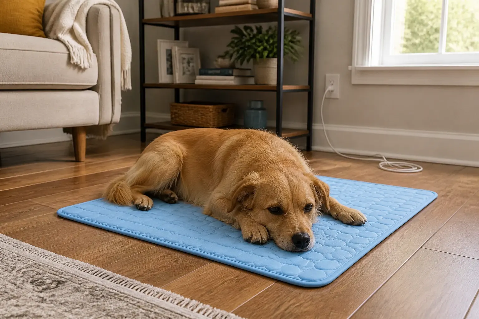 Cooling mat unfolded flat on the floor