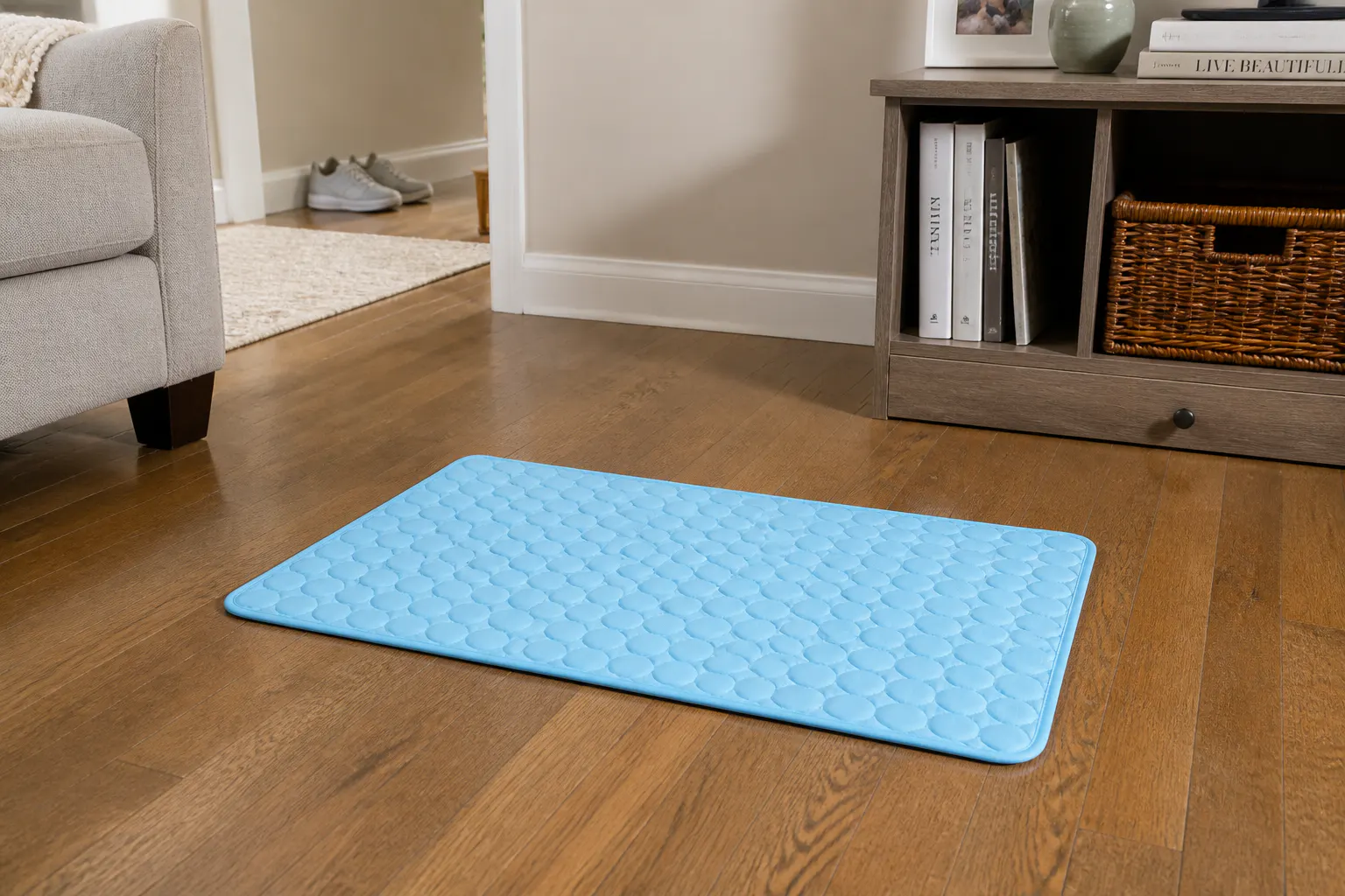 Cooling mat resting empty, cool again at room temperature