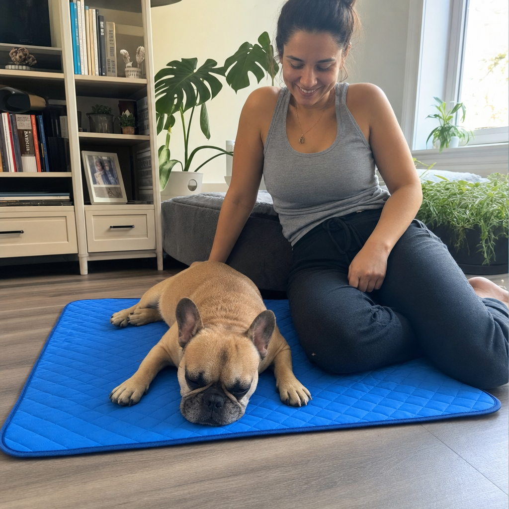 Sarah M.'s dog on the cooling mat