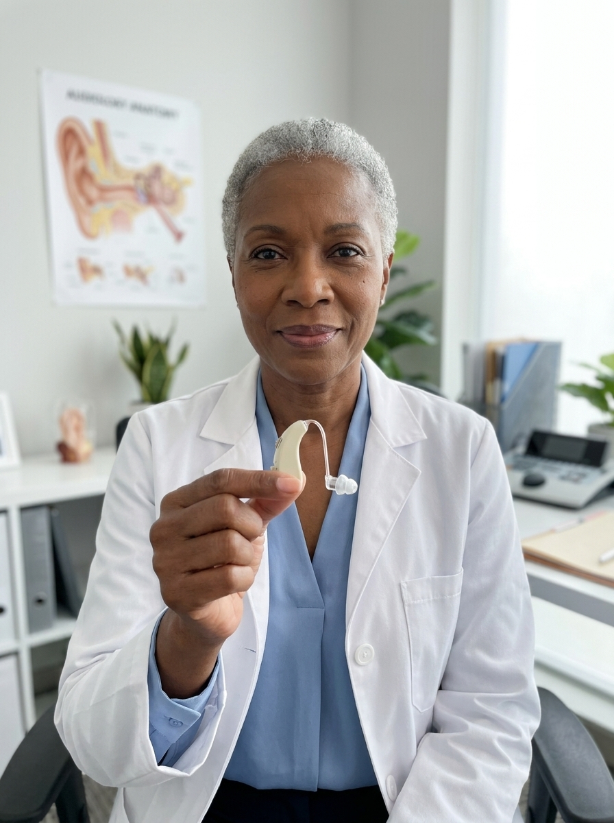 Hearing care professional in a clinic setting