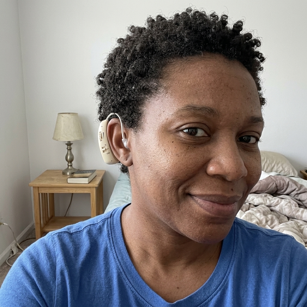 Customer using the hearing amplifier at home