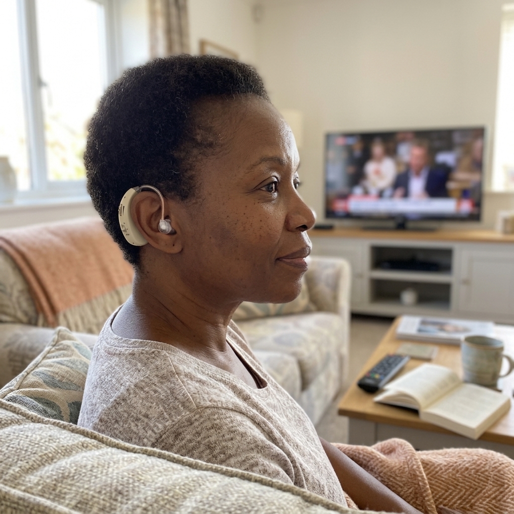 Customer using the hearing amplifier at home