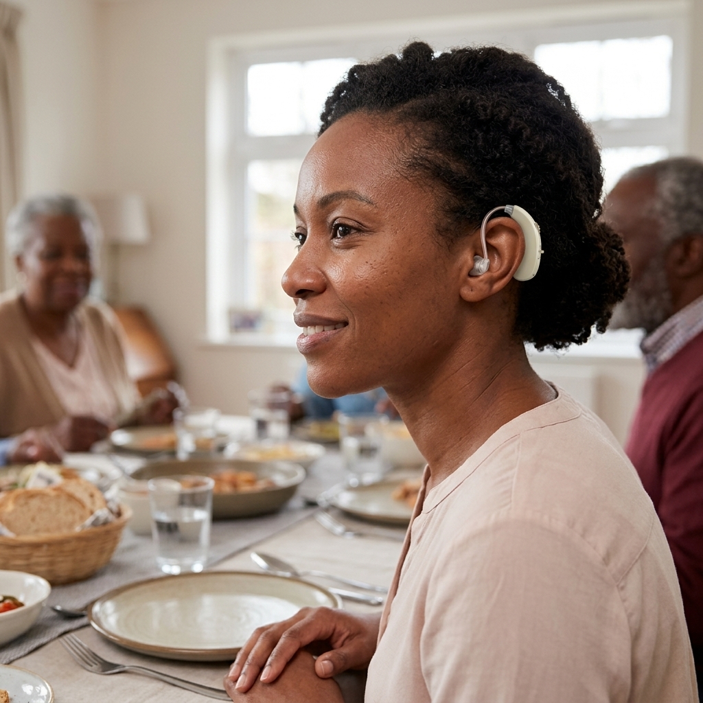 Customer using the hearing amplifier at home