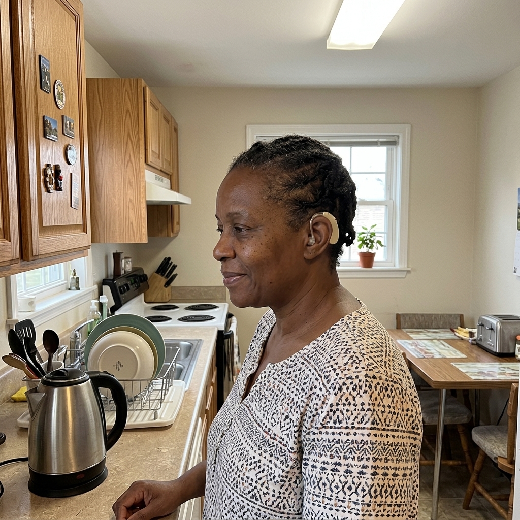 Customer using the hearing amplifier at home