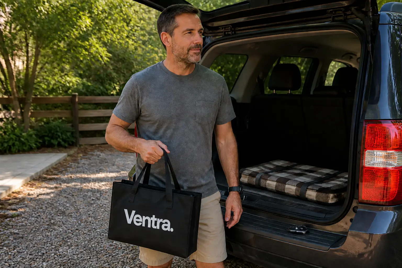 The Ventra chair folded into its carry tote