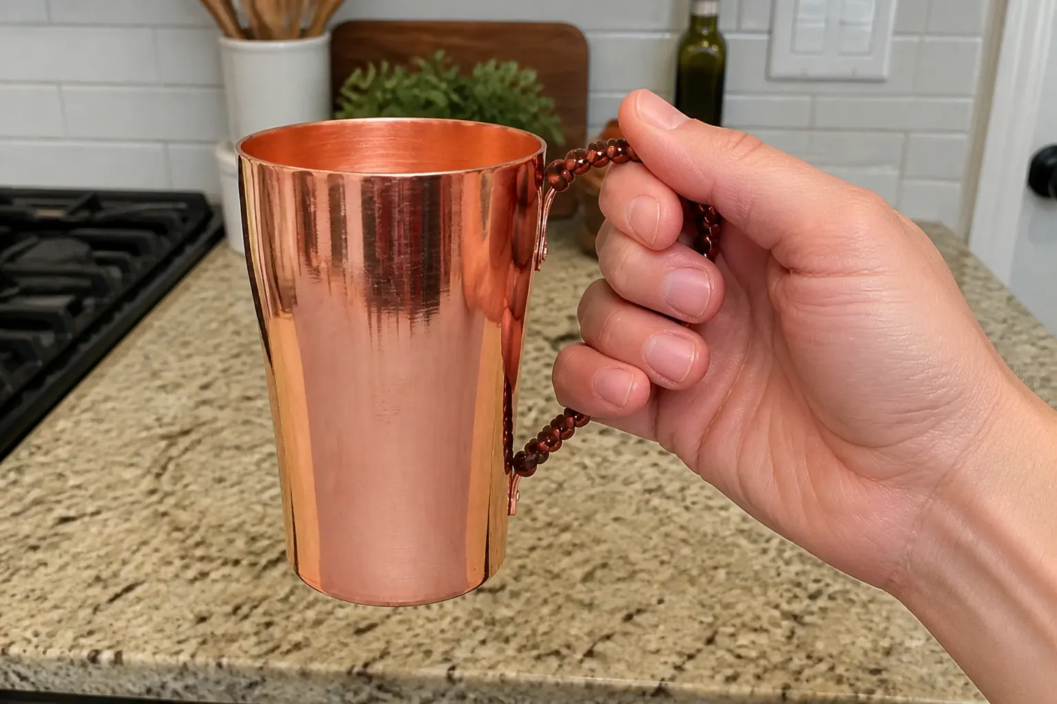 Braided copper handle close-up detail