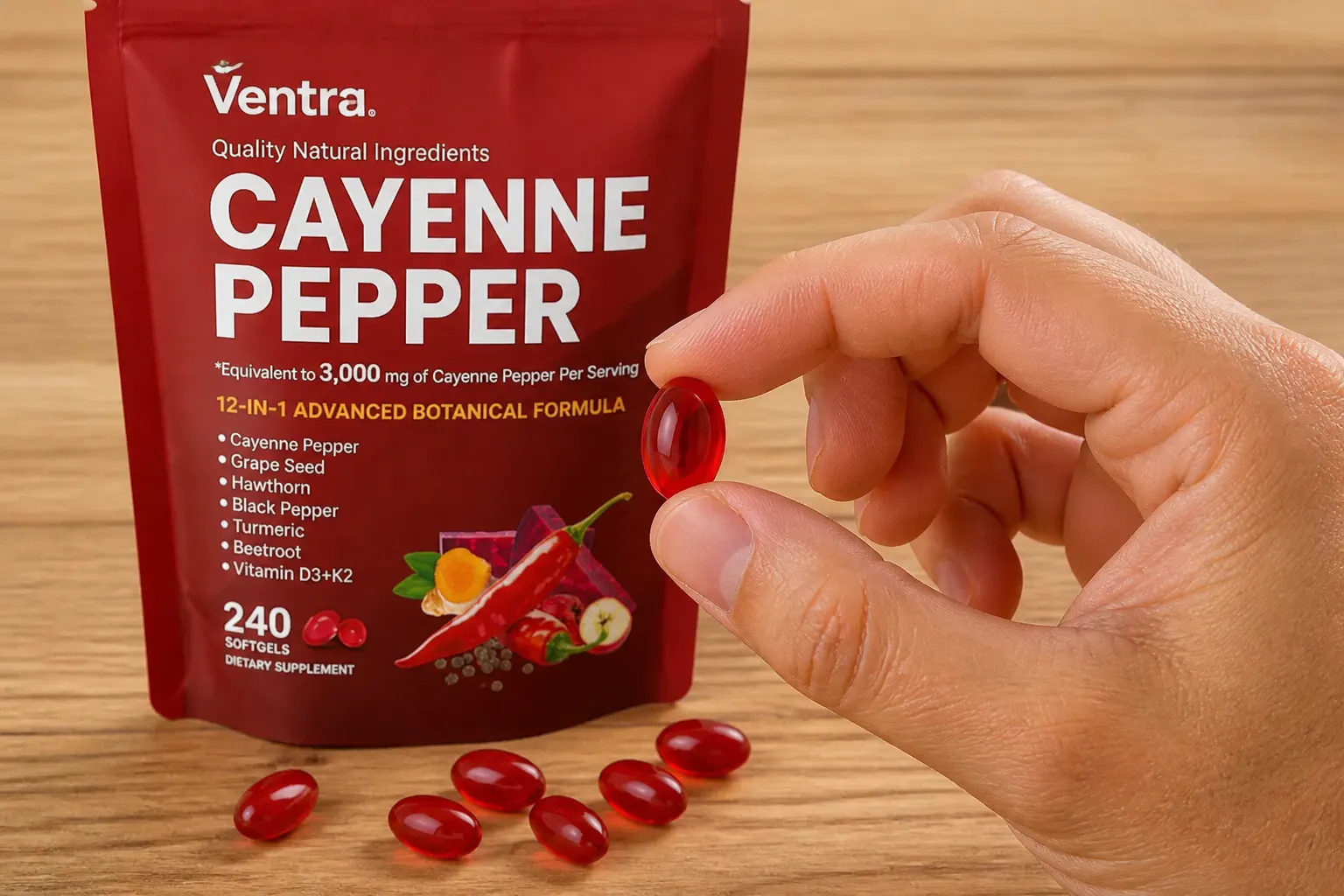 Cayenne source and softgel