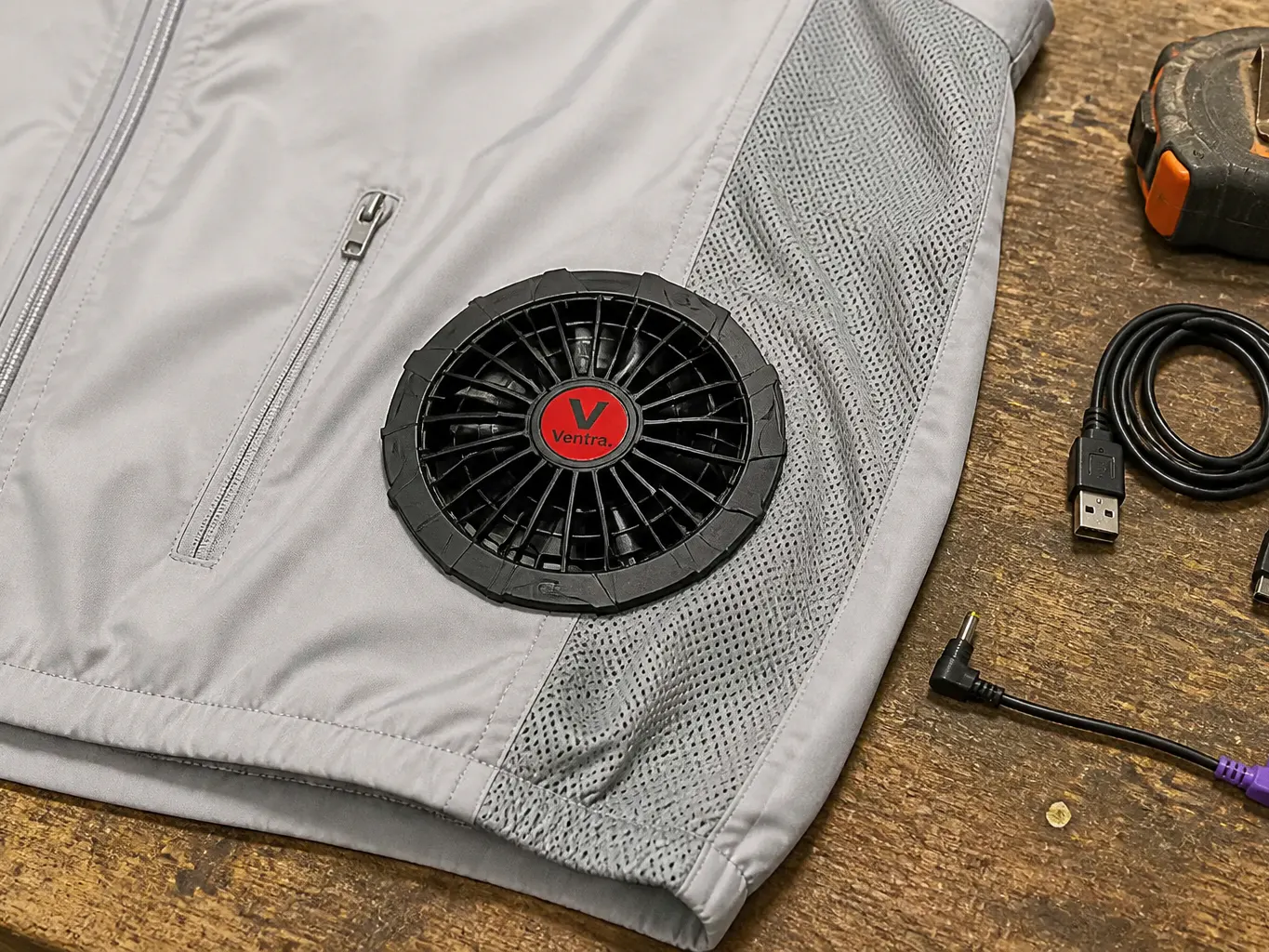 Close-up of the twin circular back fan modules on the Ventra cooling vest