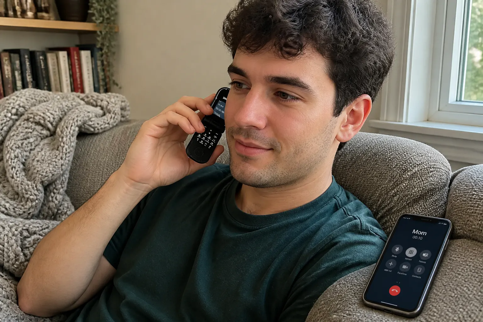 Ventra flip phone tucked into a coin pocket as a pocket handset