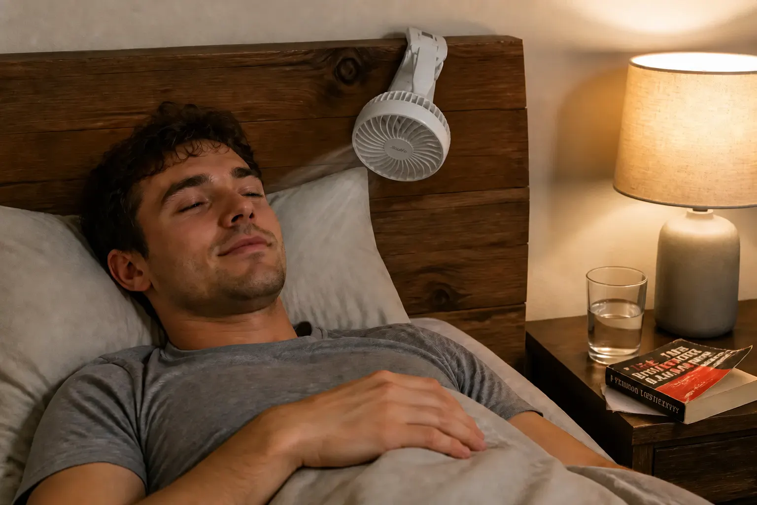 Clipped to the headboard, all night long