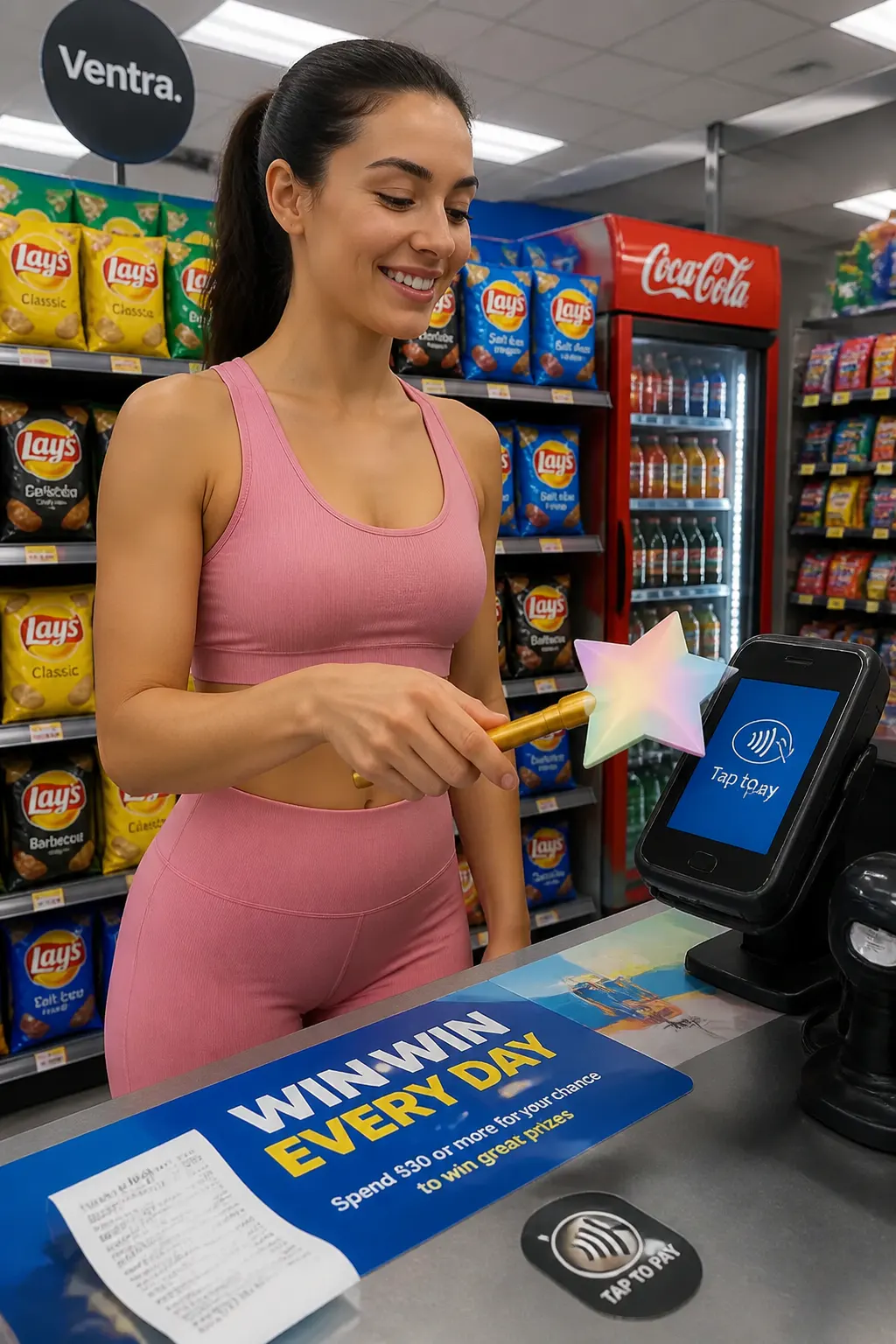 Ventra star wand tapping a checkout terminal