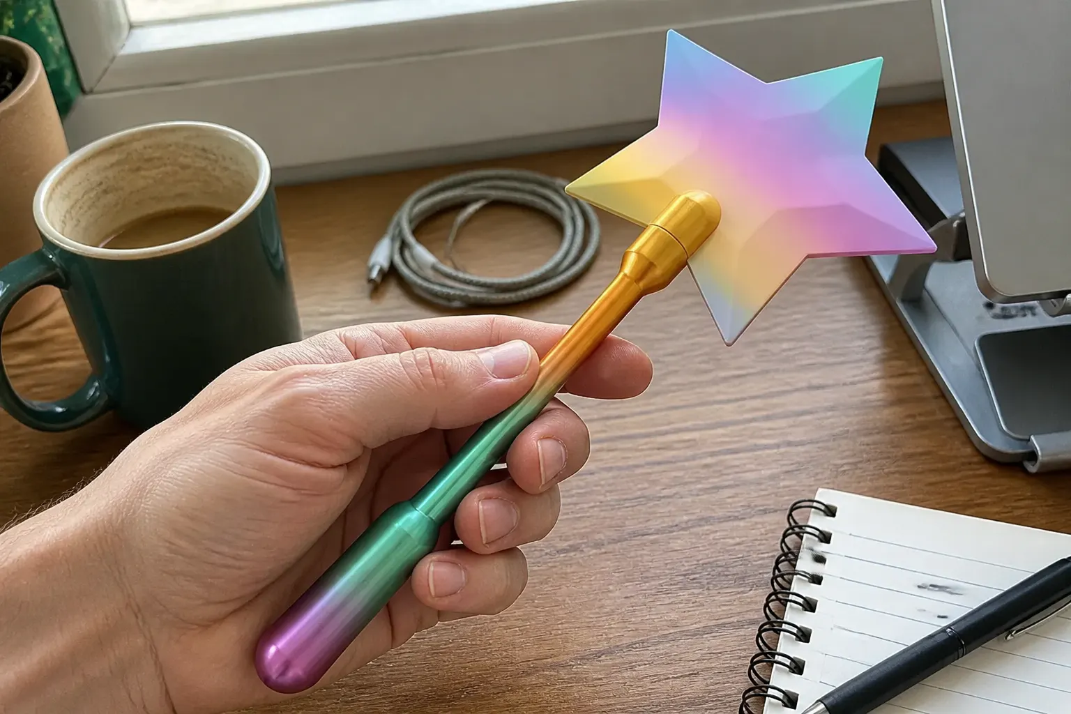Close-up of the reinforced handle and glossy finish