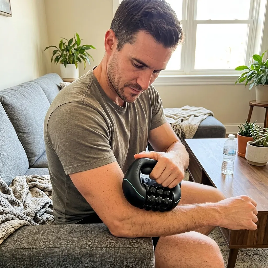 Hand rolling the powered barrel across a forearm