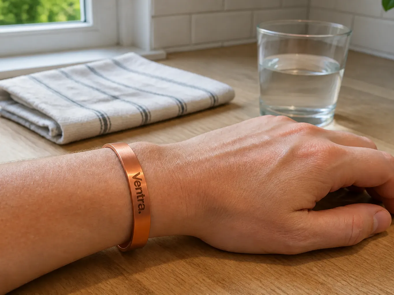 Copper cuff on a wrist