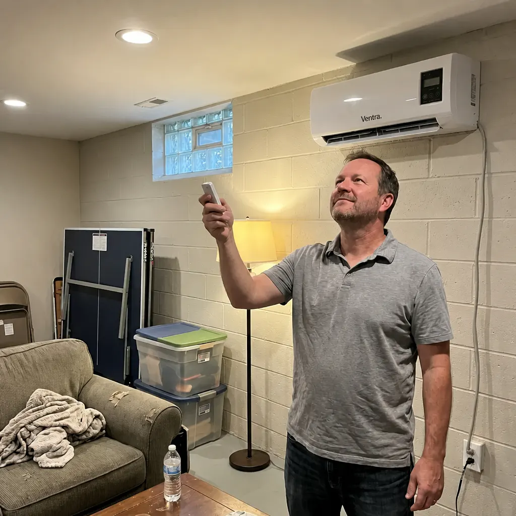Wall-mounted unit on an interior wall inside an RV