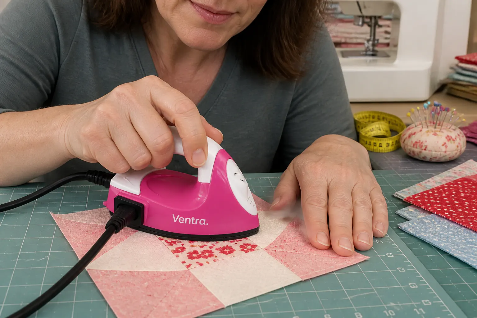 Gloria M. using the Ventra mini press