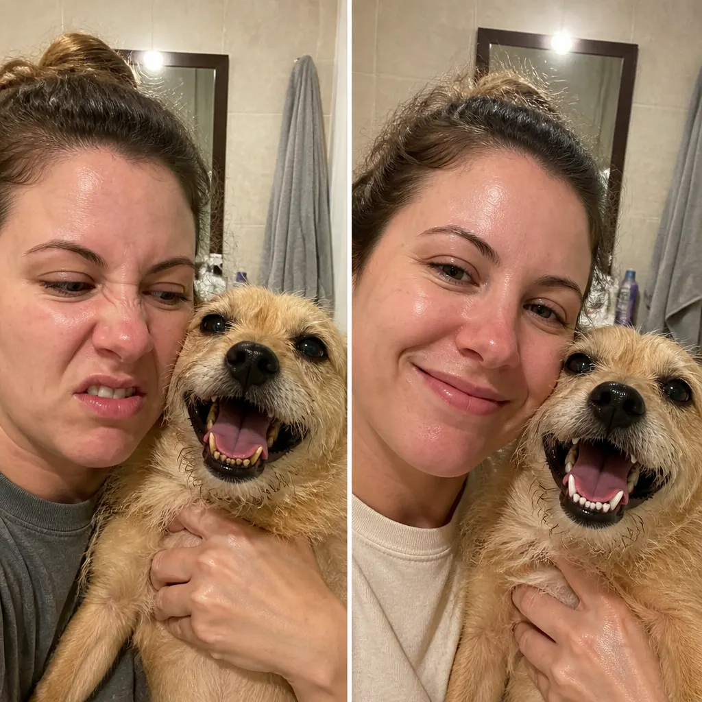 Before and after of a pet's teeth over After 6 weeks