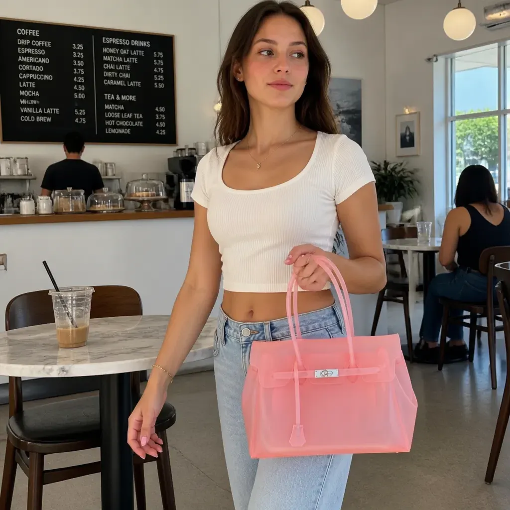 Woman 20-34 carrying the coral pink jelly Birkin