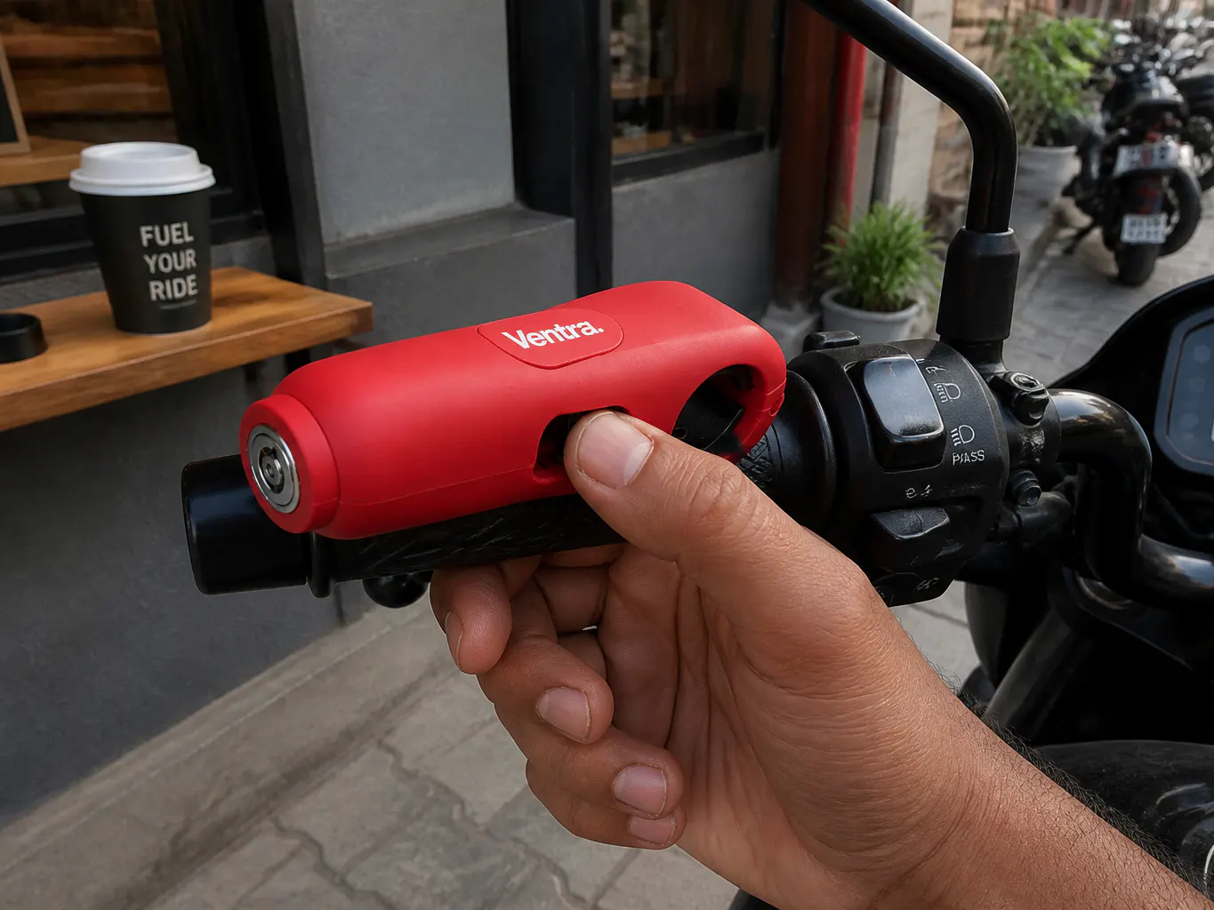Ventra clamped around grip and lever