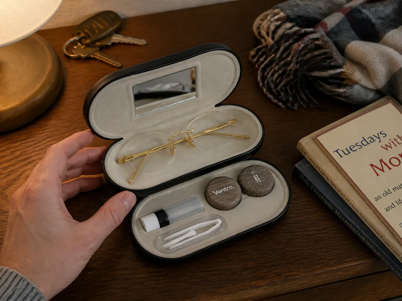 Standard adult glasses seated in the case