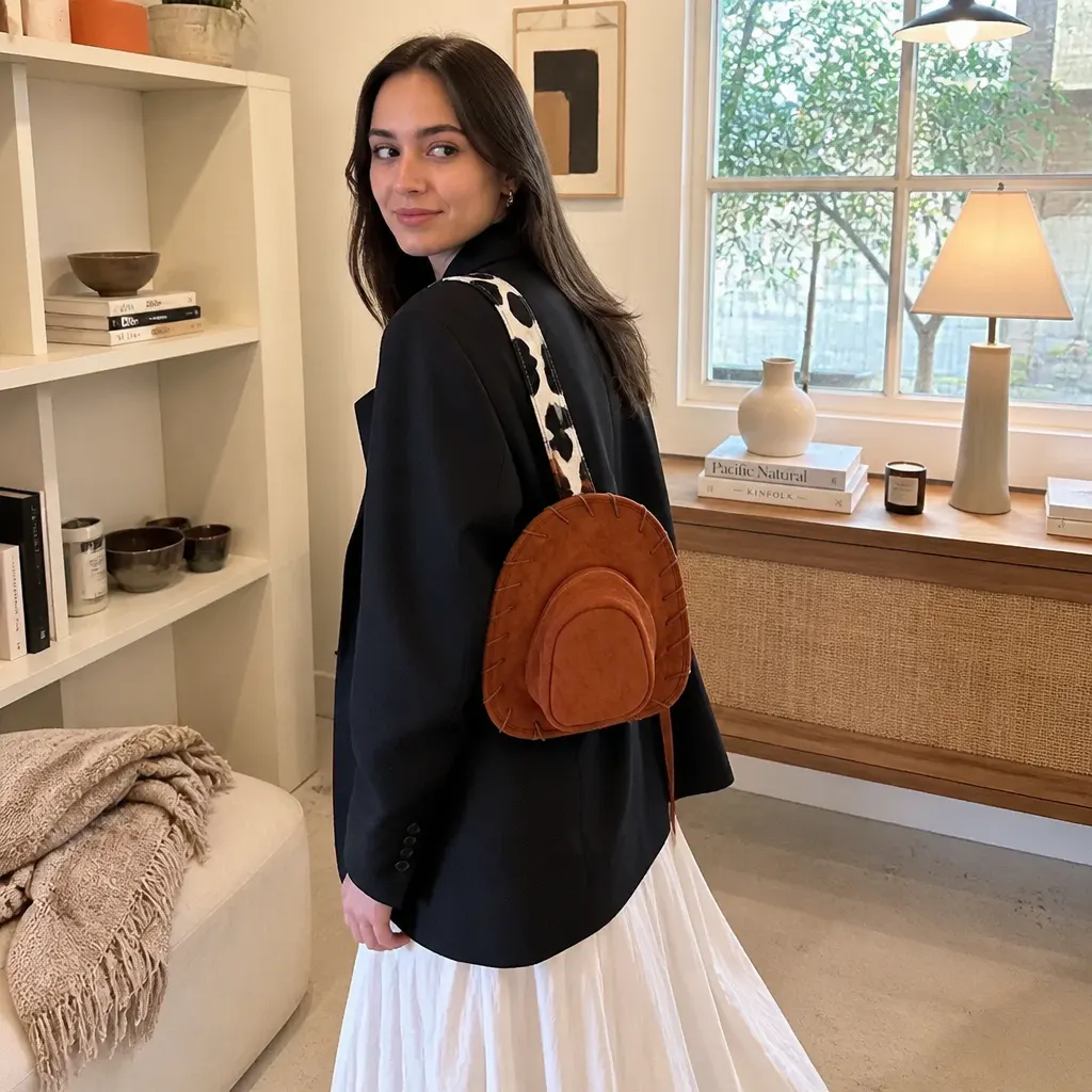 The cowboy-hat bag worn crossbody