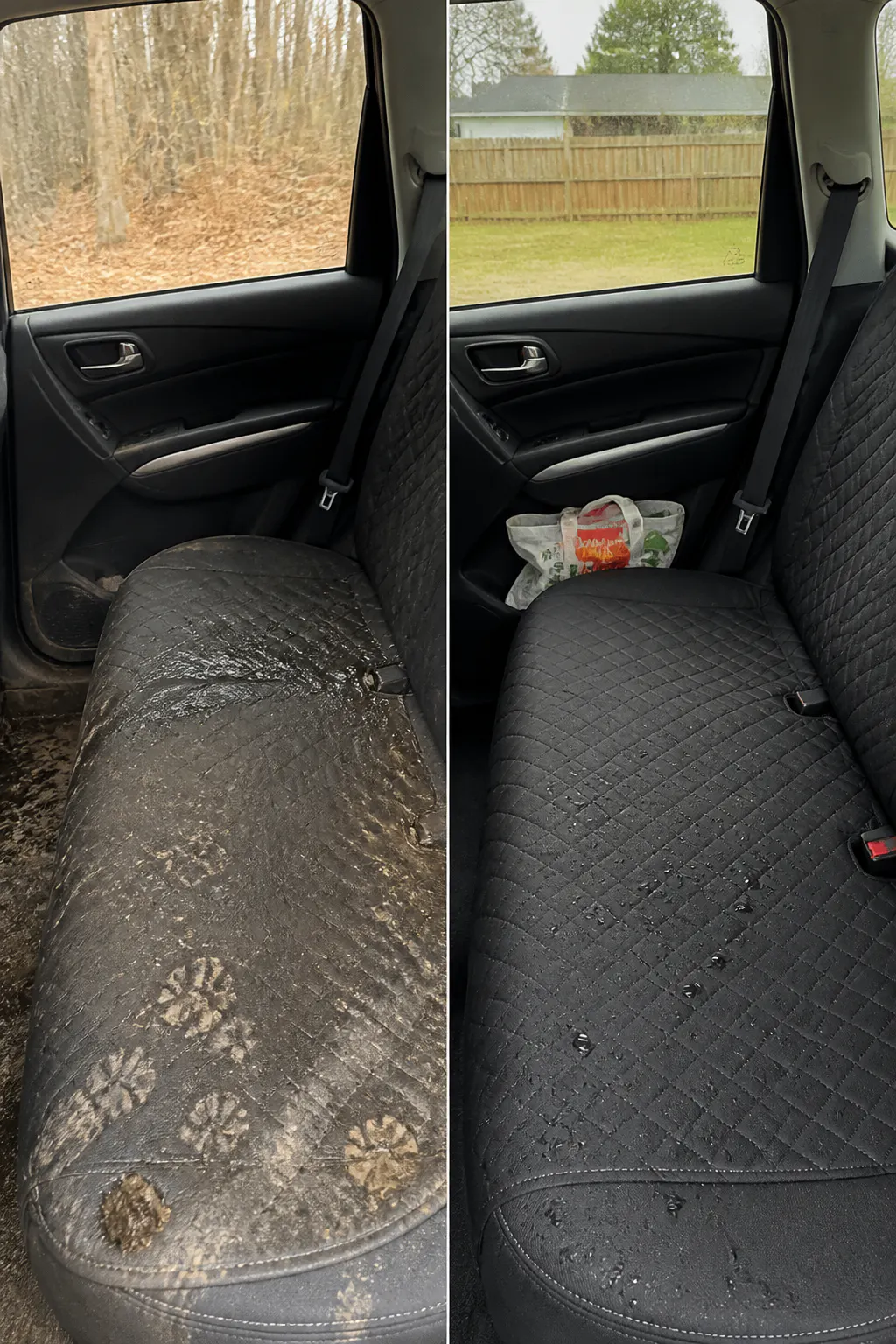 Water beading on the waterproof cover surface with a spotless seat beneath