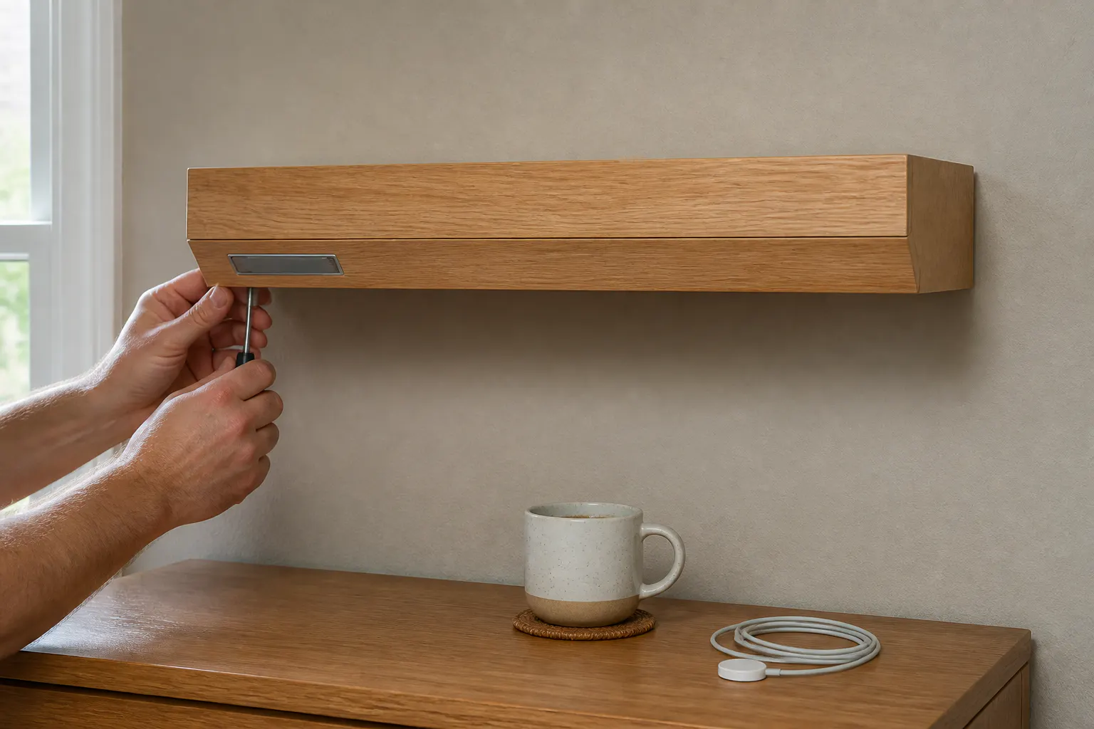 Mounting the shelf on the wall with included hardware
