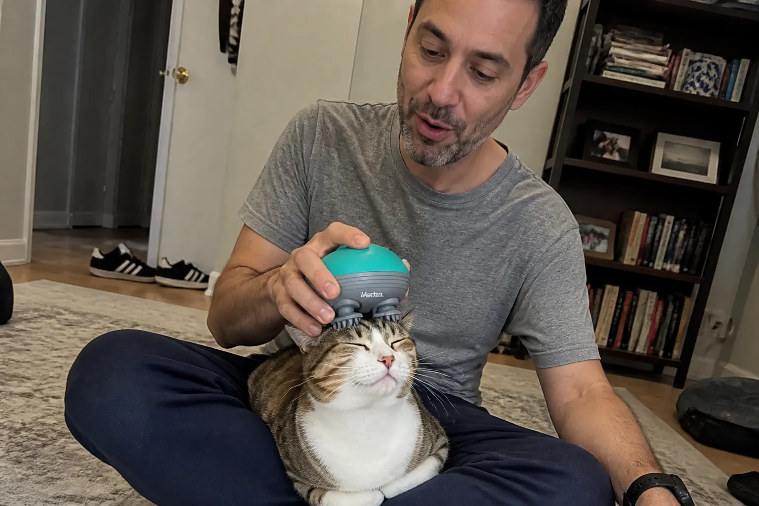 Cat using the massager
