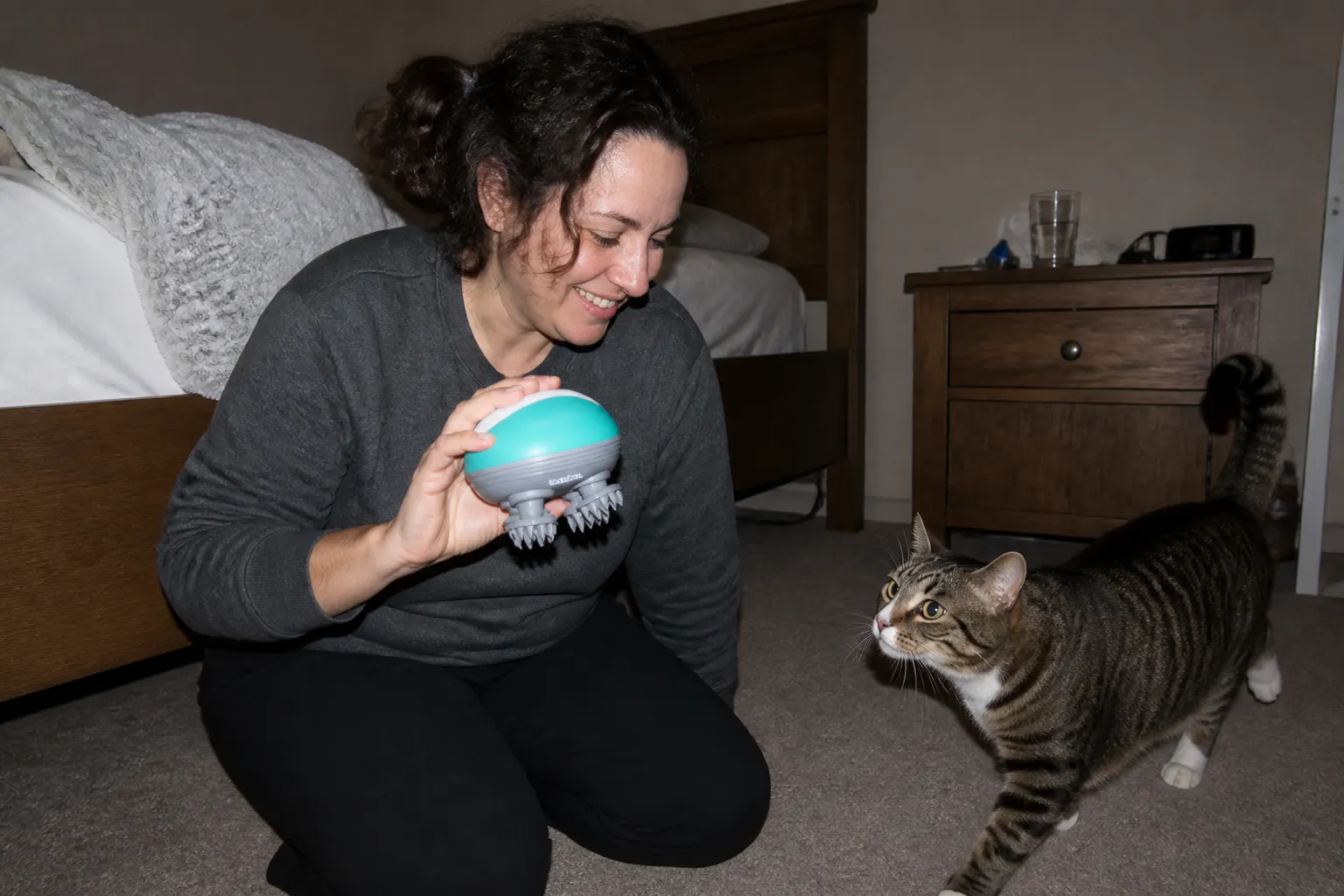 Cat using the massager