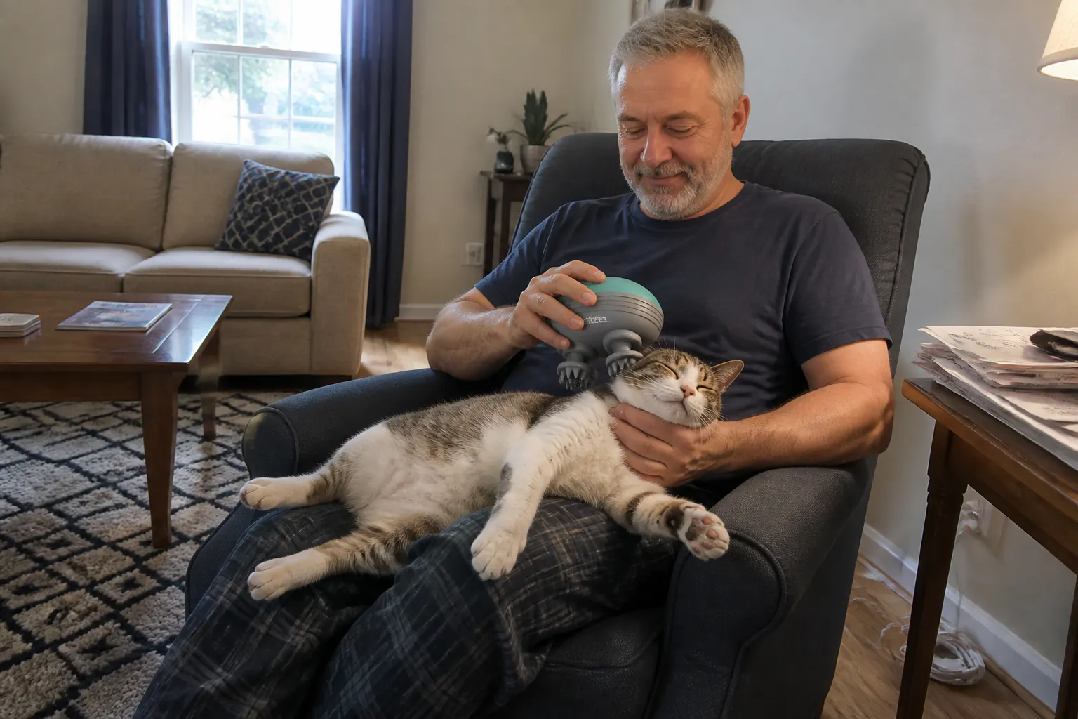 Cat using the massager