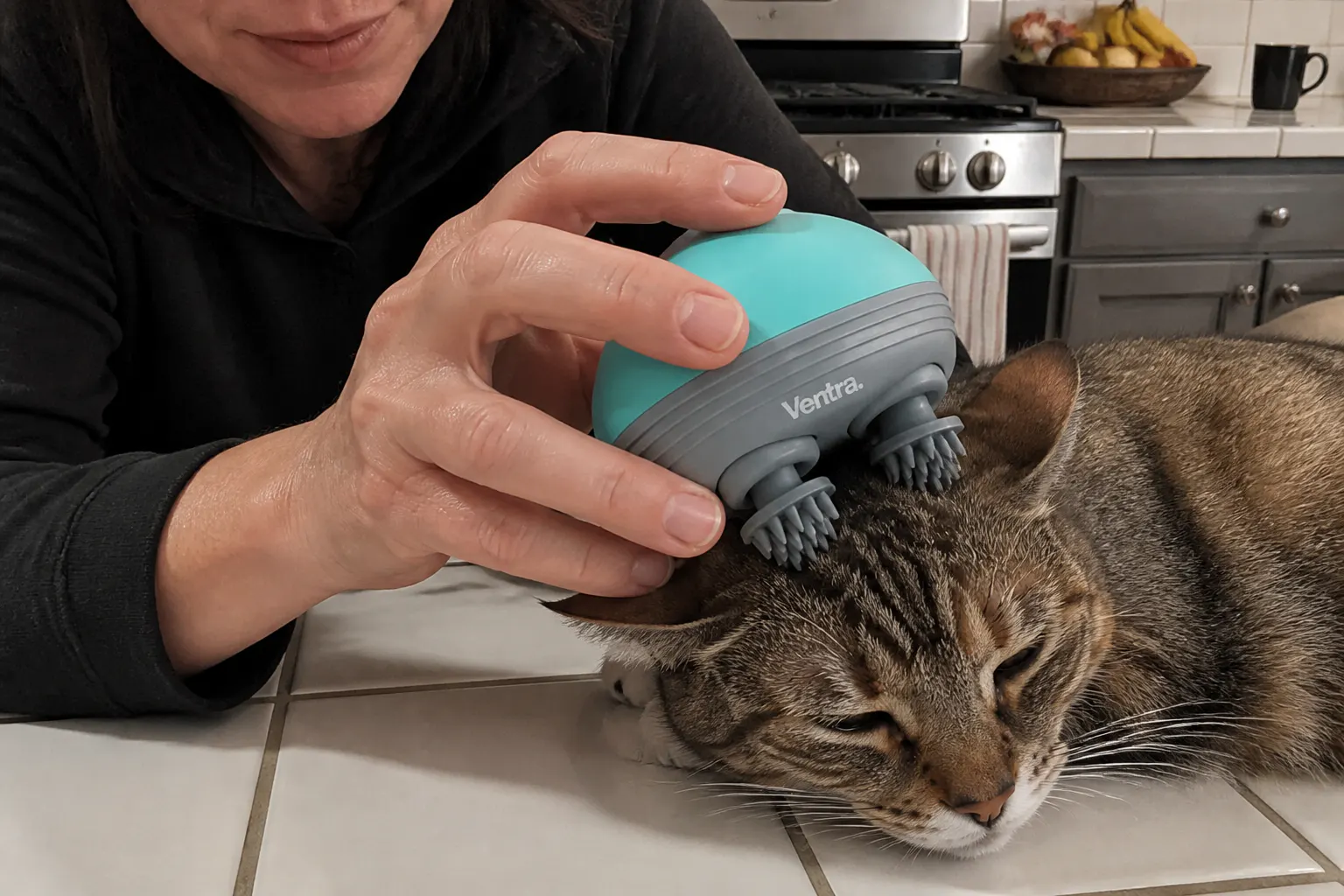 Cat using the massager