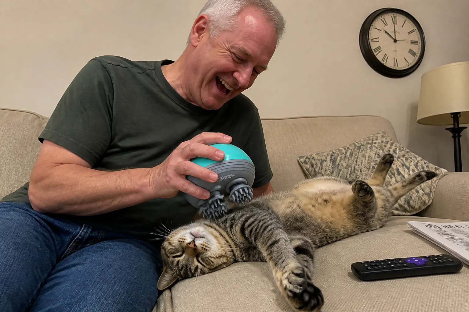 Cat using the massager