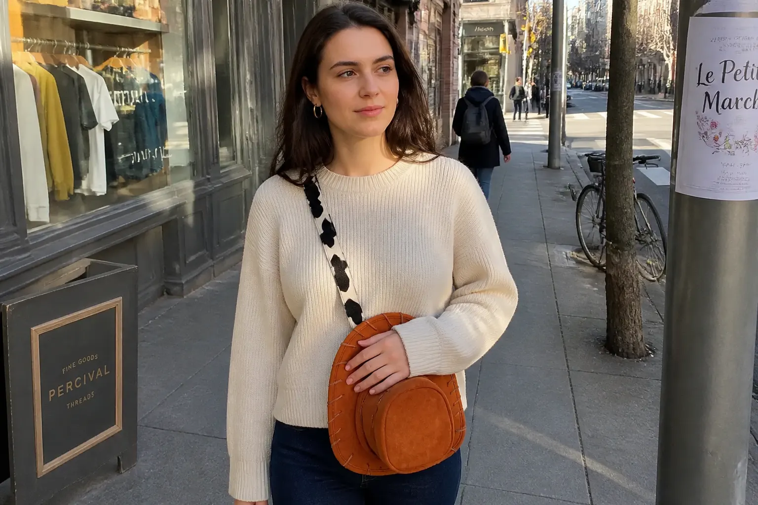 The viral cowboy hat bag worn as an everyday statement piece