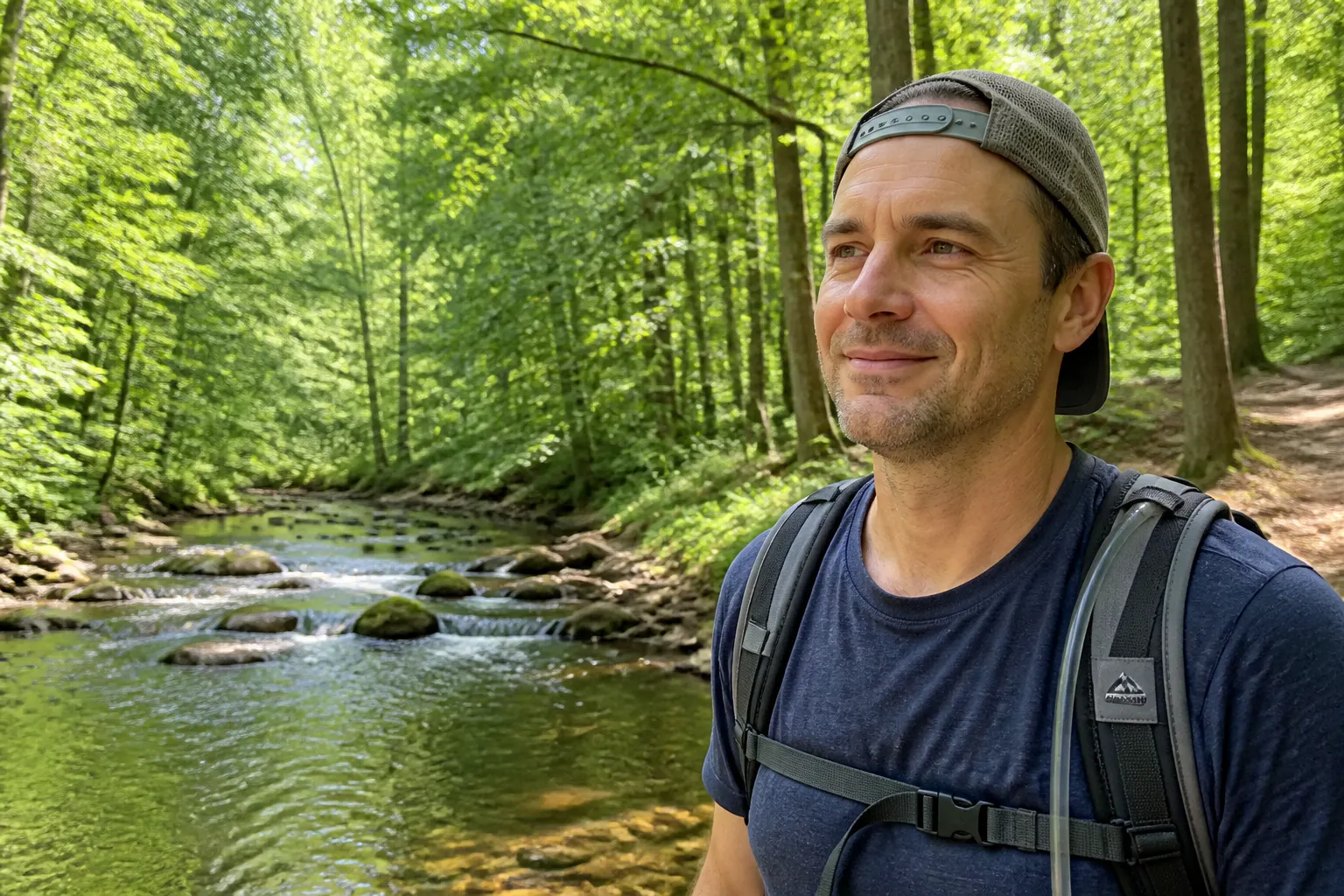 Person wearing a cap with cooling relief