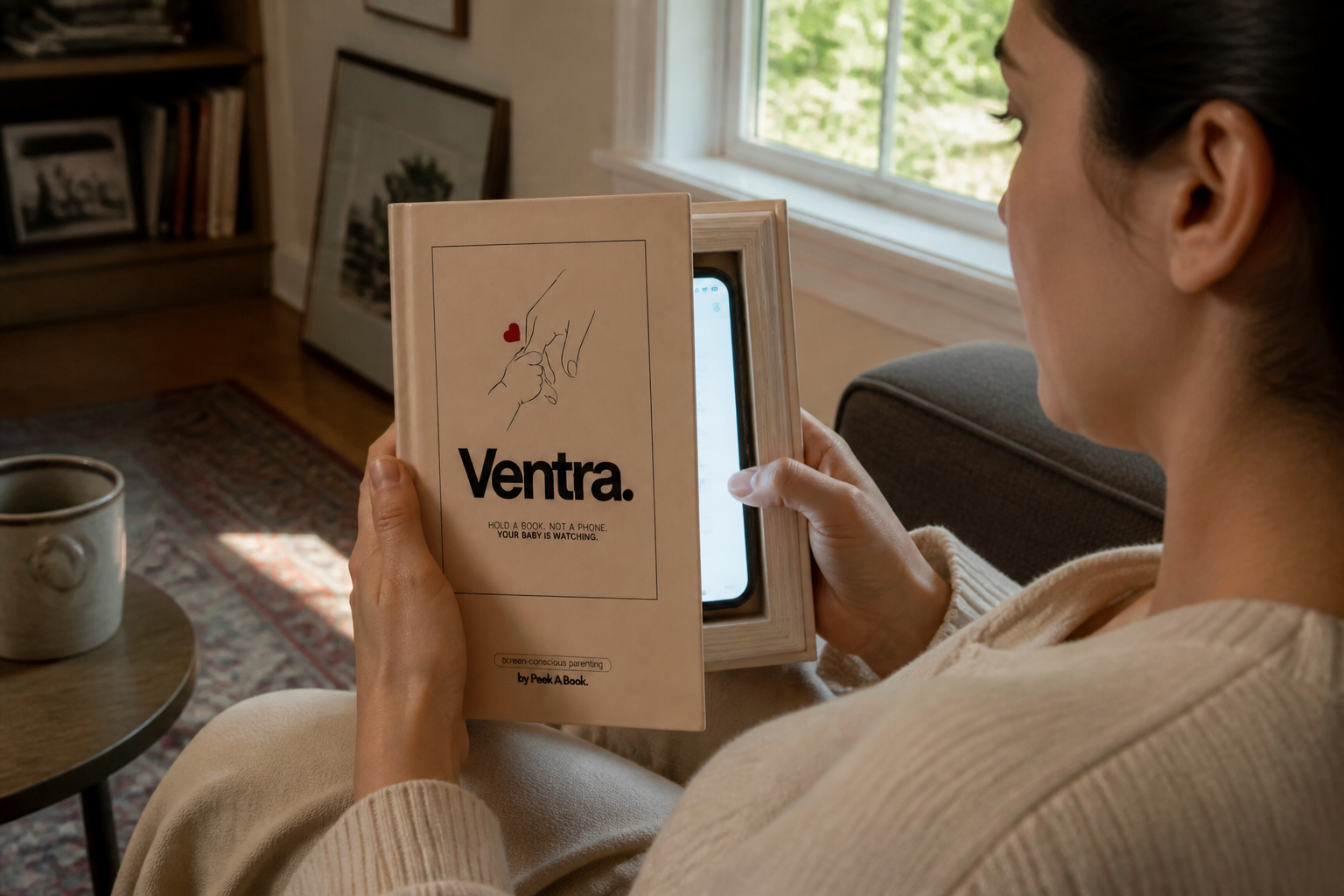 The baby's-eye view of a parent appearing to read a book