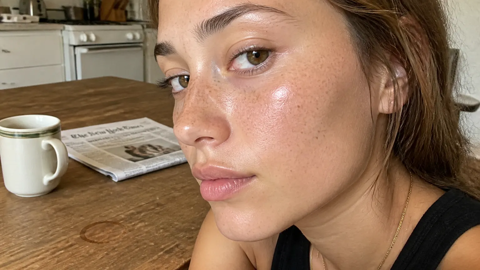 The three freckle shades shown on three different skin tones at the same distance