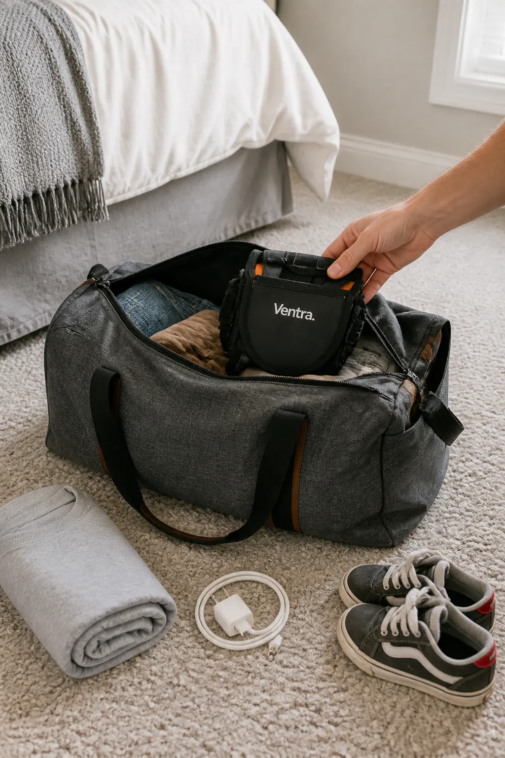Carrier folded into a day bag