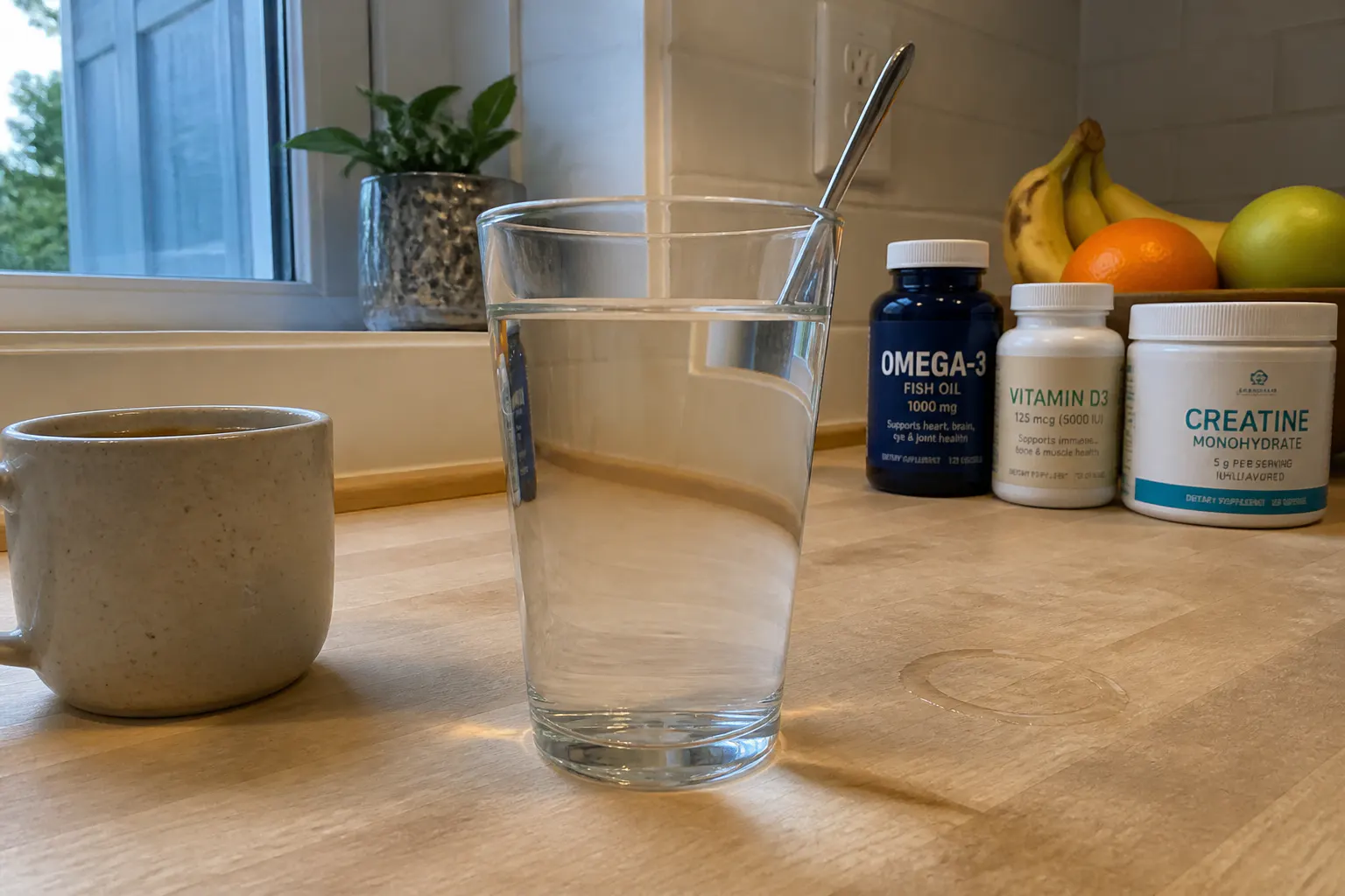 Pure NMN powder dissolving clear in a glass of water