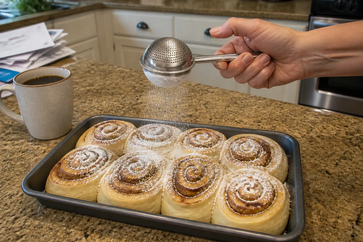 Even powdered sugar on the brownies