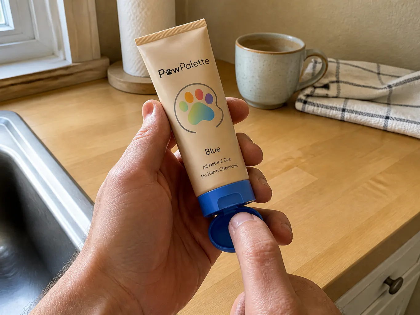 Flipping open the color-matched cap on the tube