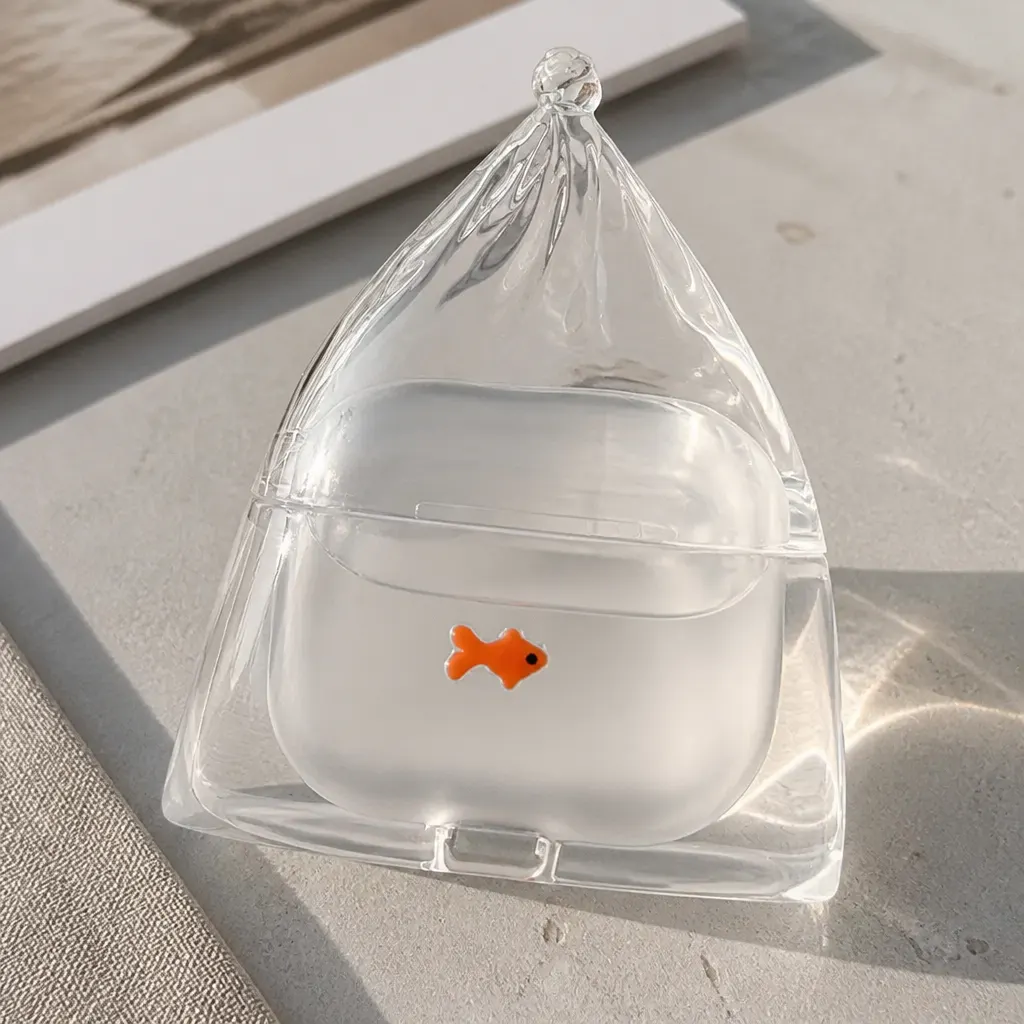 Crystal-clear silicone macro with goldfish visible