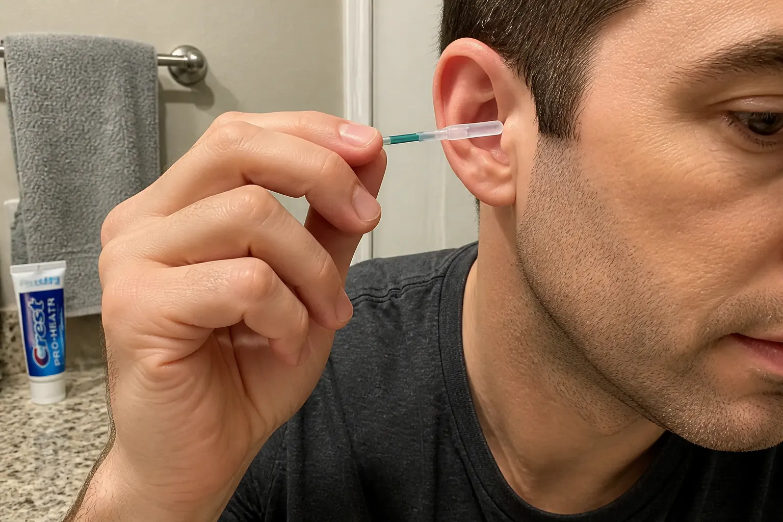 Soft silicone tip touching earwax in the outer canal